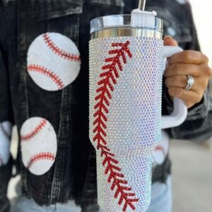 #92184 Fabulous Rhinestone Baseball Themed 40 oz Tumbler Cup